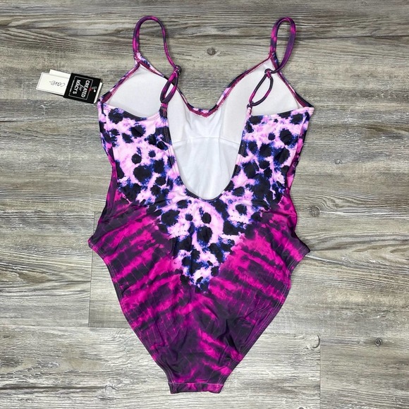 Salt + Cove Junior’s Fuchsia How Do You Zoo Leopard Tie Dye One Piece Swimsuit - Picture 4 of 4